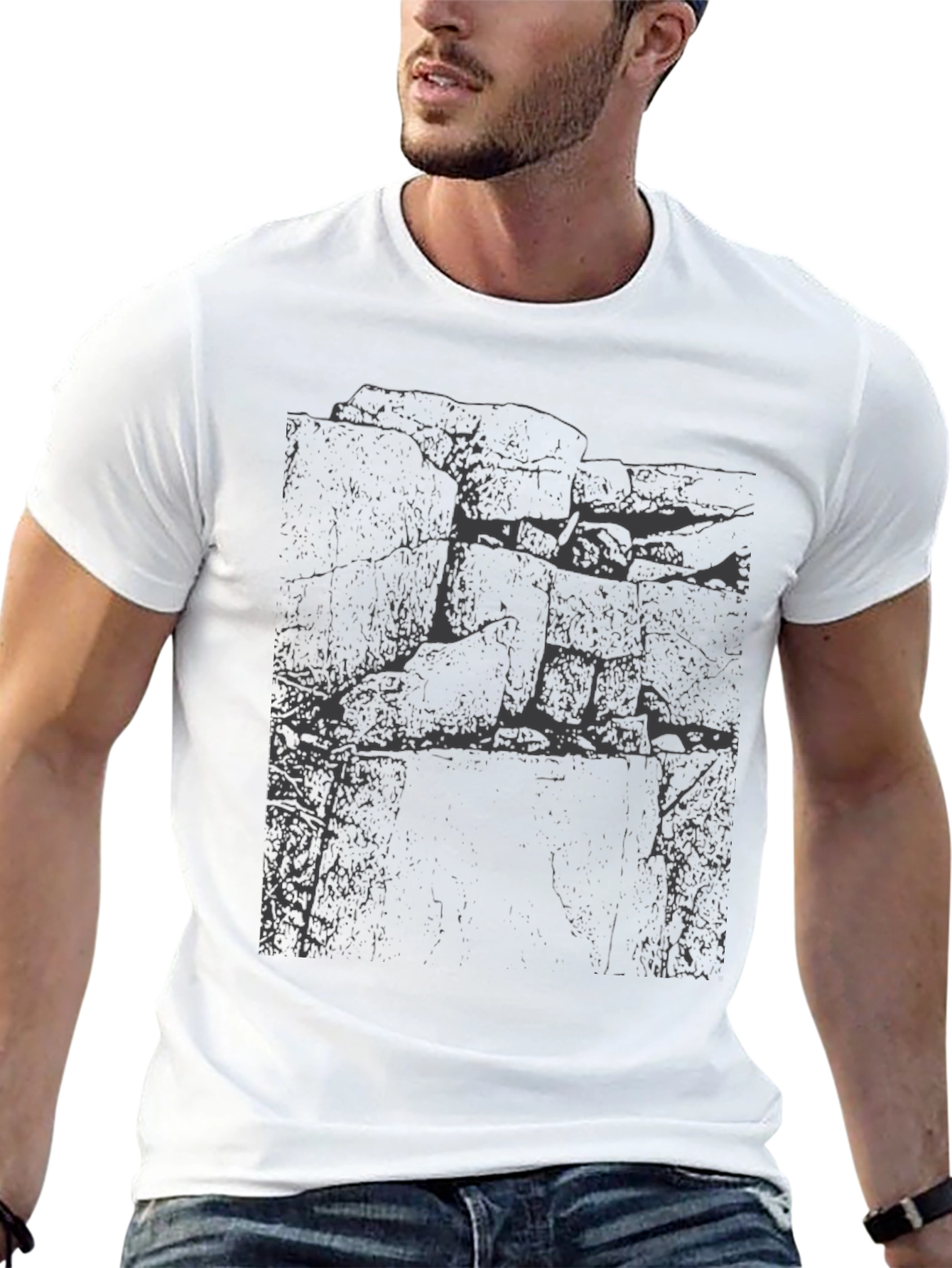 Textured Graphic Print Black T-Shirt