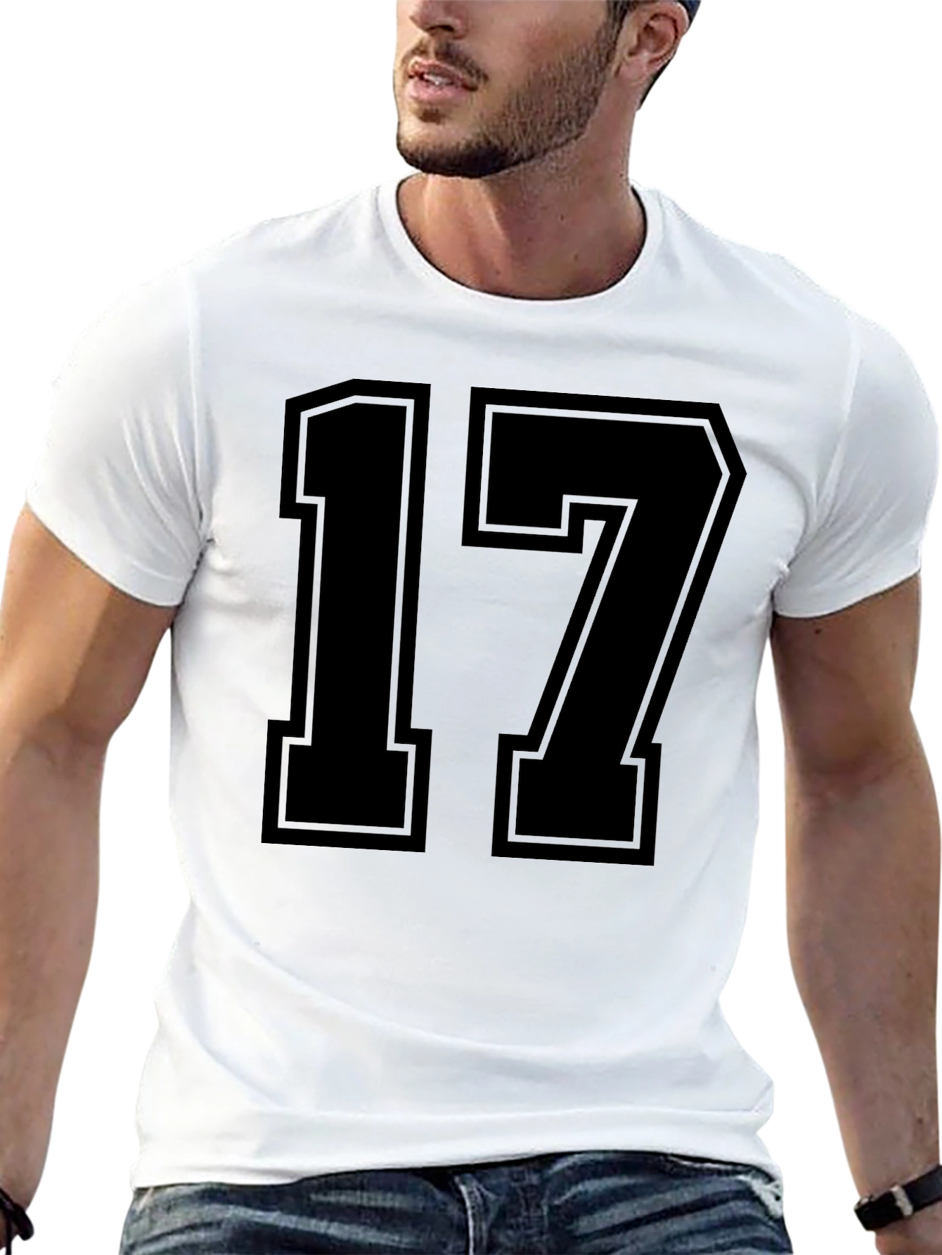 Black Jersey Number 17 Graphic T-Shirt