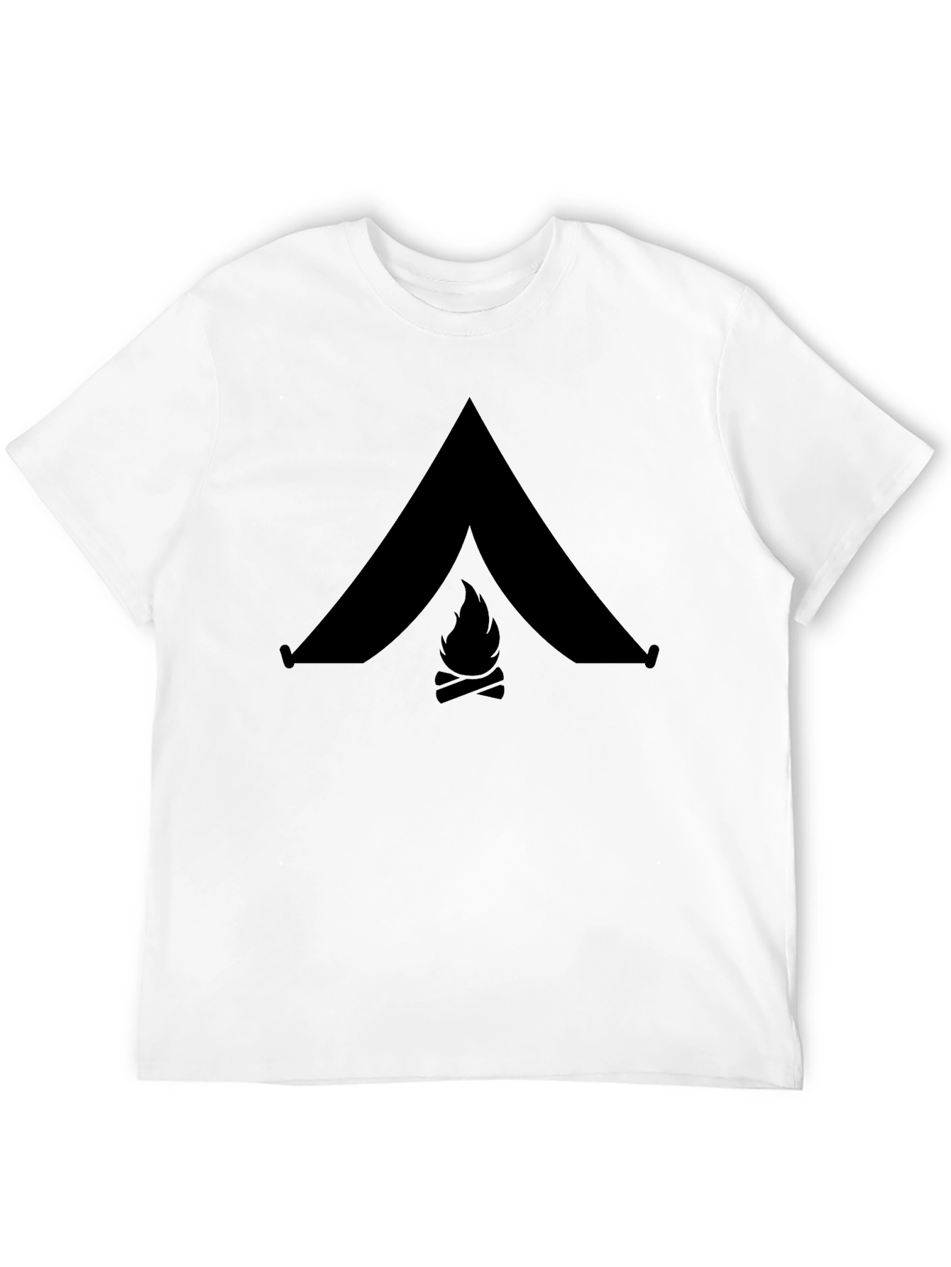 Camping Tent & Bonfire Graphic Black T-Shirt