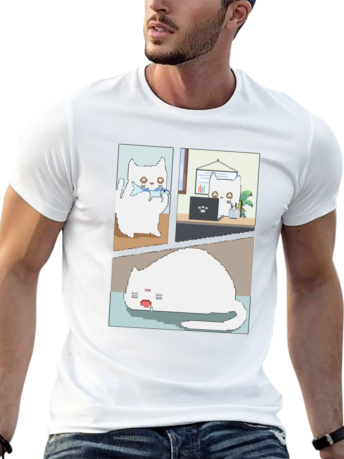 Pixel Cat T-Shirt: Work From Home Comic Tee