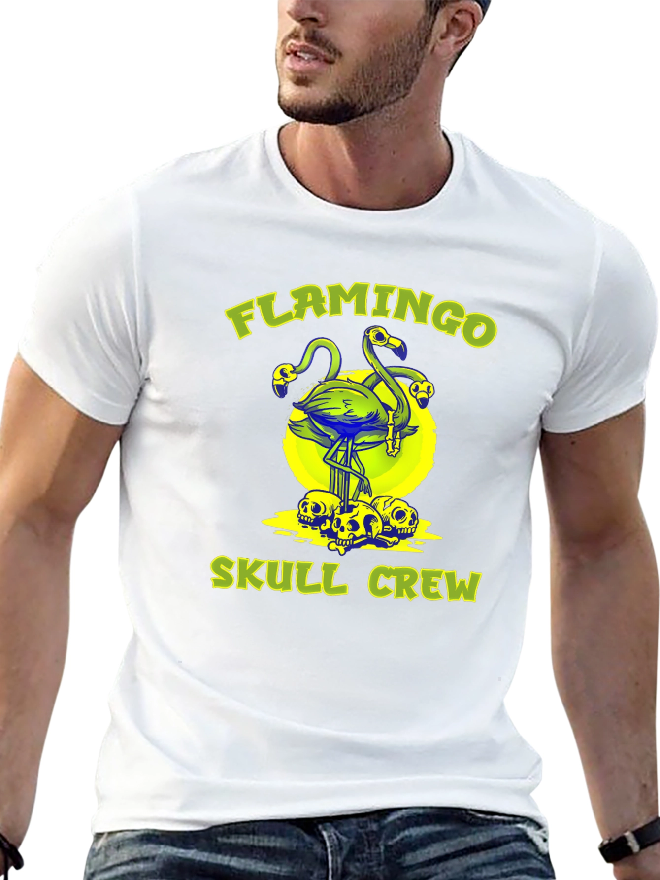 Flamingo Skull Crew Black Graphic Tee
