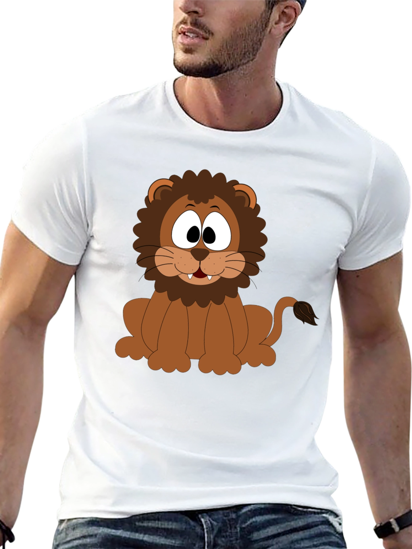 Cartoon Lion Graphic T-Shirt - Black Cotton Tee