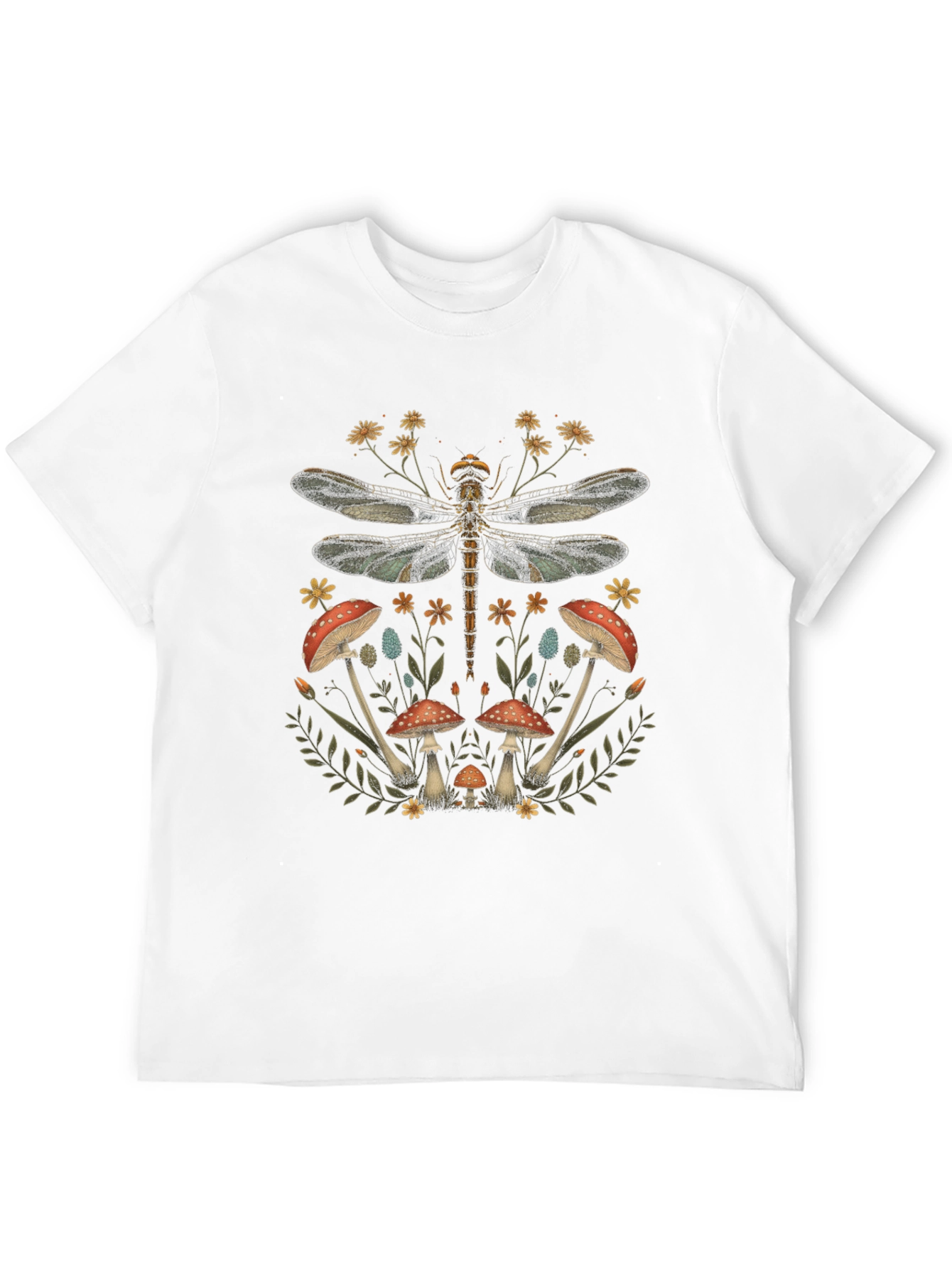 Dragonfly & Mushroom Graphic Tee - Nature Inspired Print