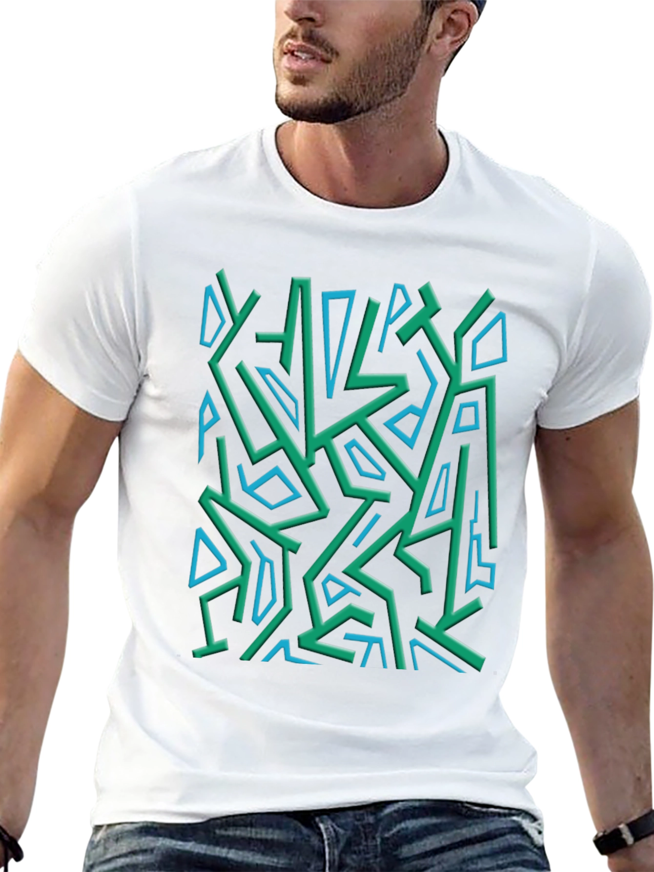 Abstract Geometric Print Crew Neck Tee