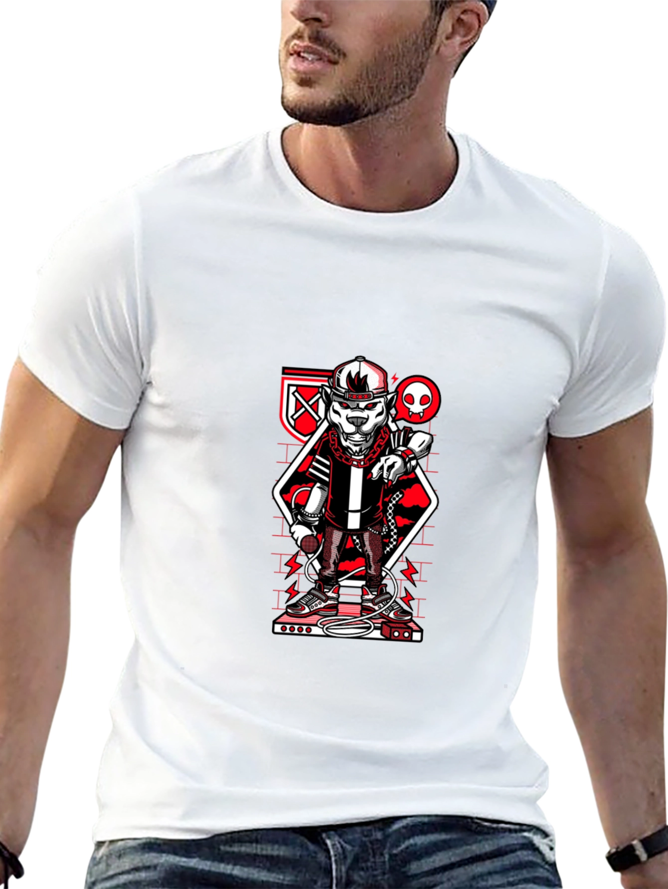 Urban Style Graphic Tee - Red & Black