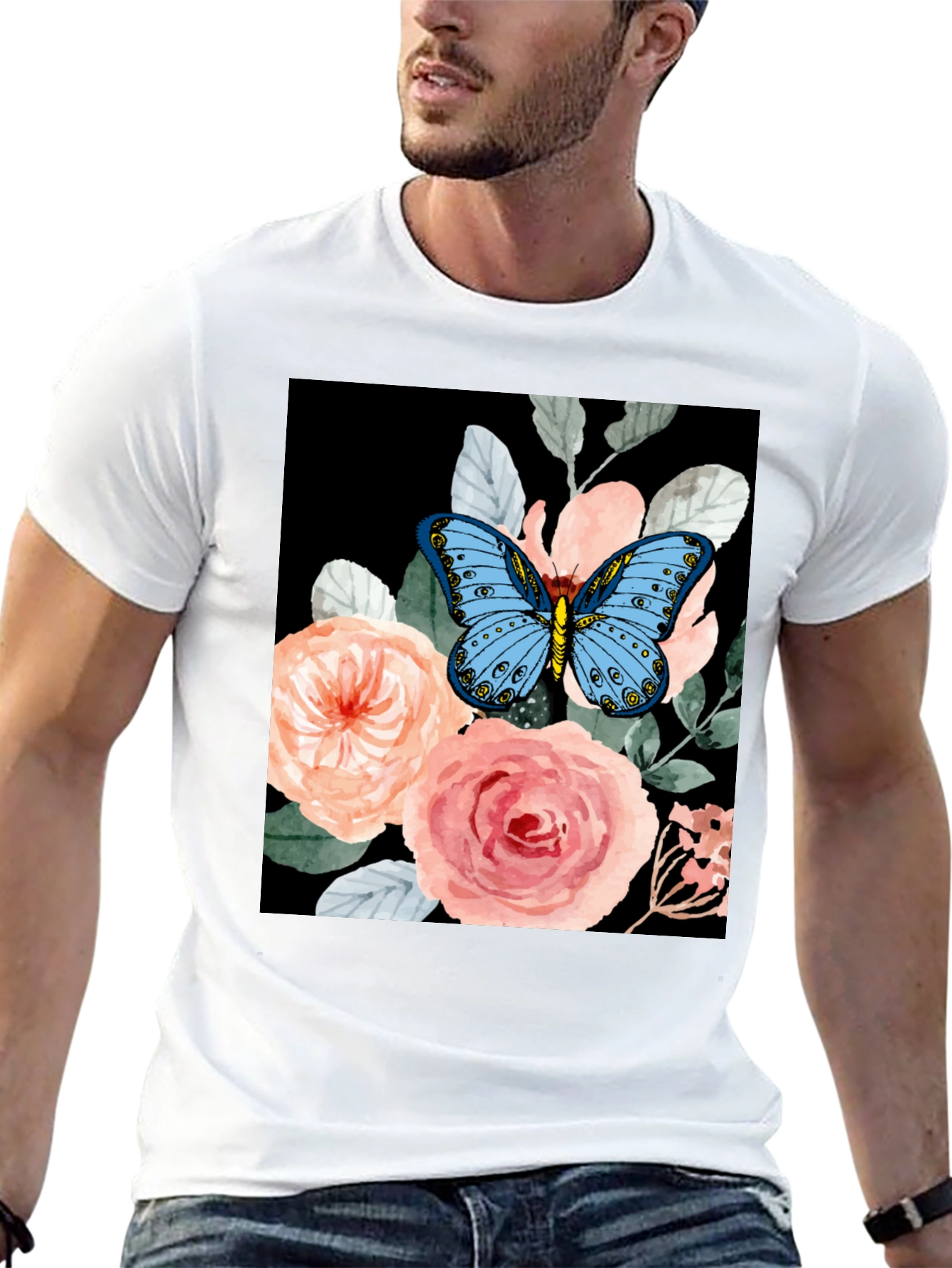 Butterfly Floral Graphic Tee - Black