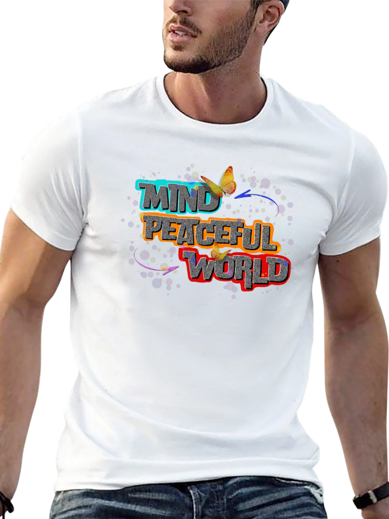 Mind Peaceful World Graphic Black T-Shirt