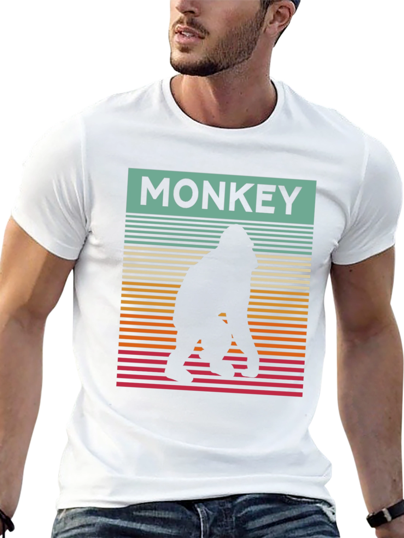 Retro Monkey Silhouette Graphic Tee - Cool Casual Wear