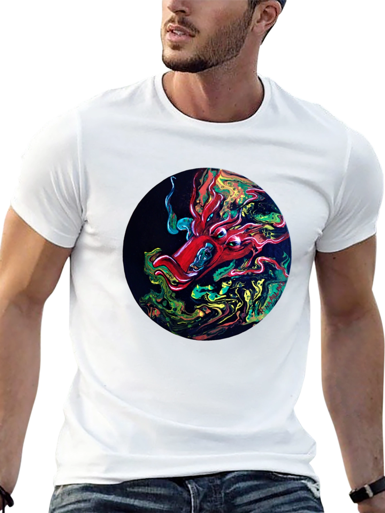 Abstract Octopus Graphic Print Black T-Shirt