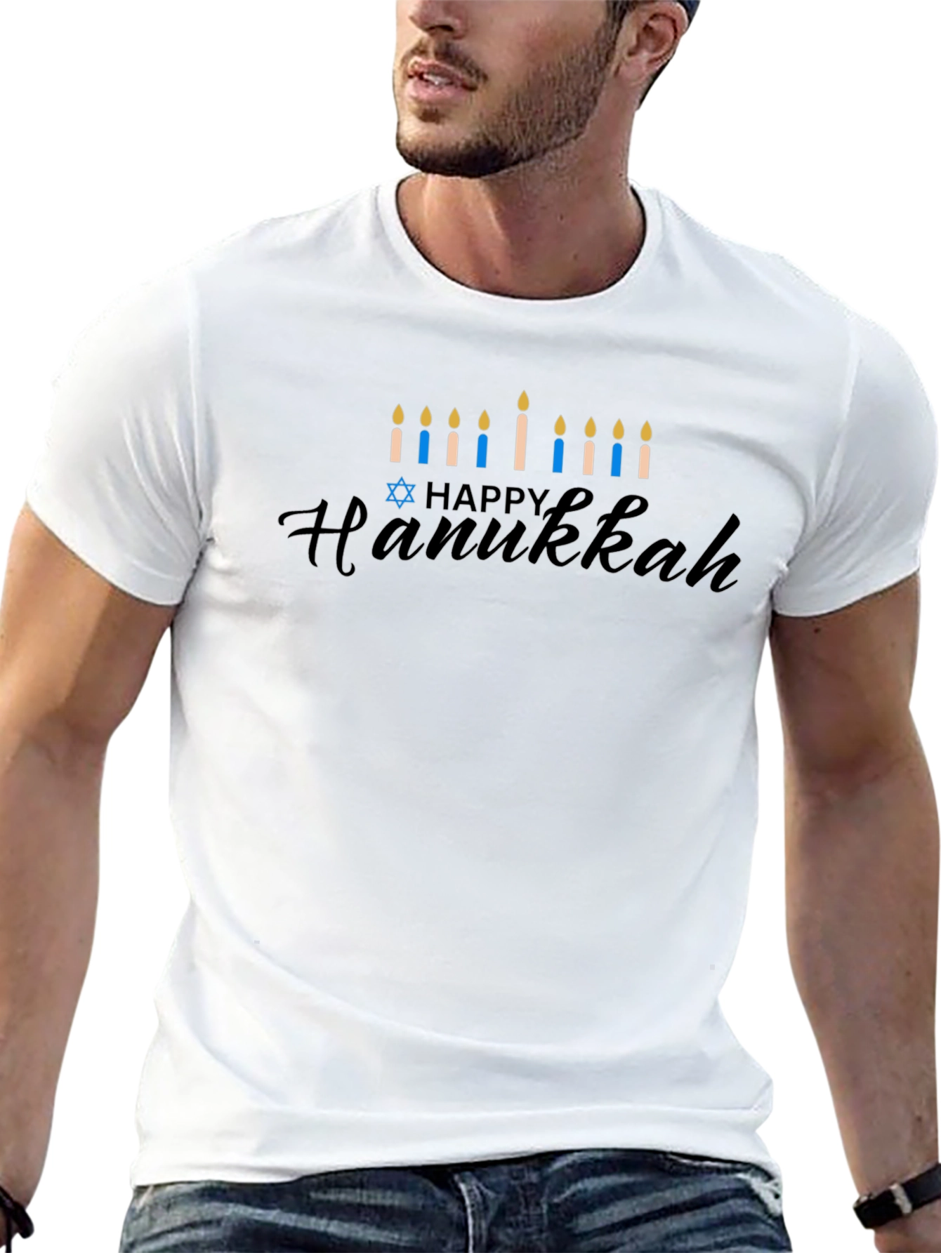 Happy Hanukkah Menorah T-Shirt - Black