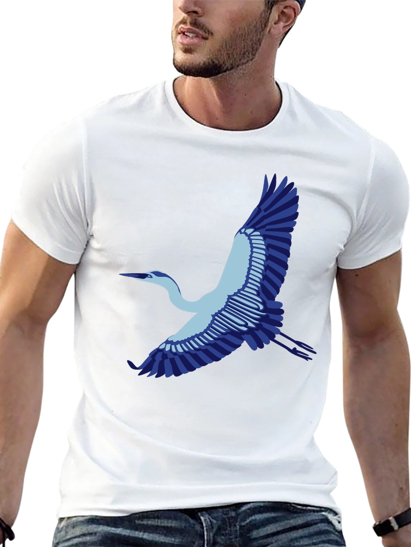 Black T-Shirt with Blue Heron Graphic
