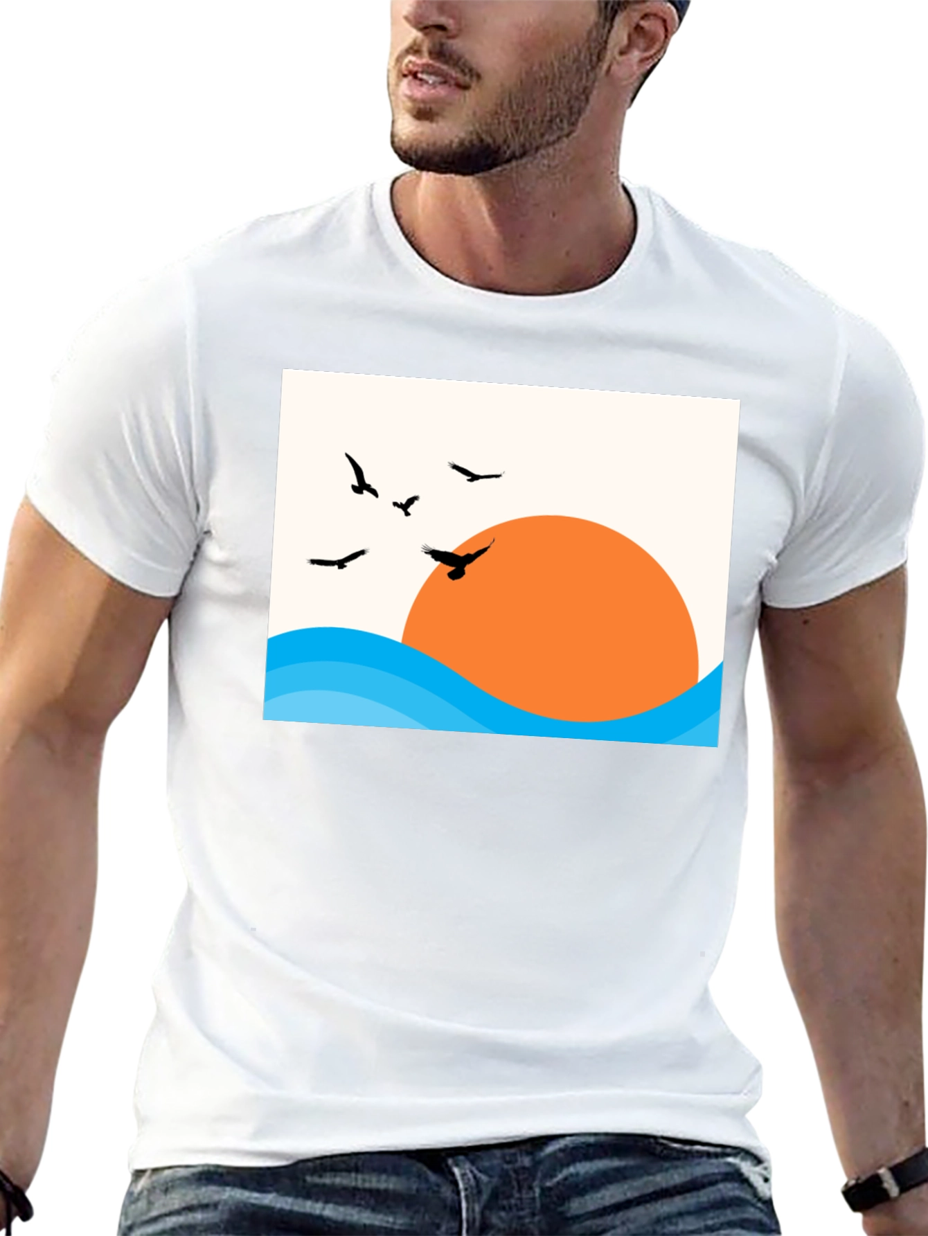 Sunset Birds Graphic Tee - Casual Black T-Shirt
