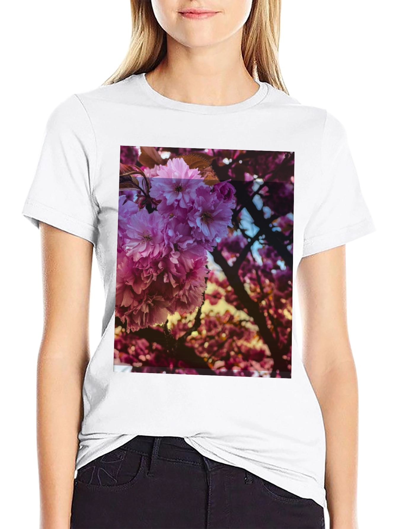 Floral Print Black Tee