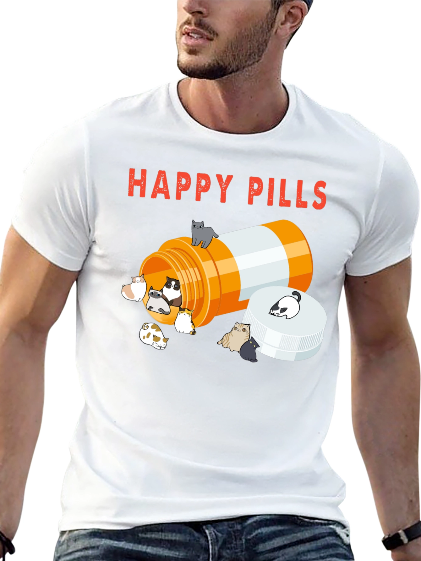 Happy Pills Cat T-Shirt - Black