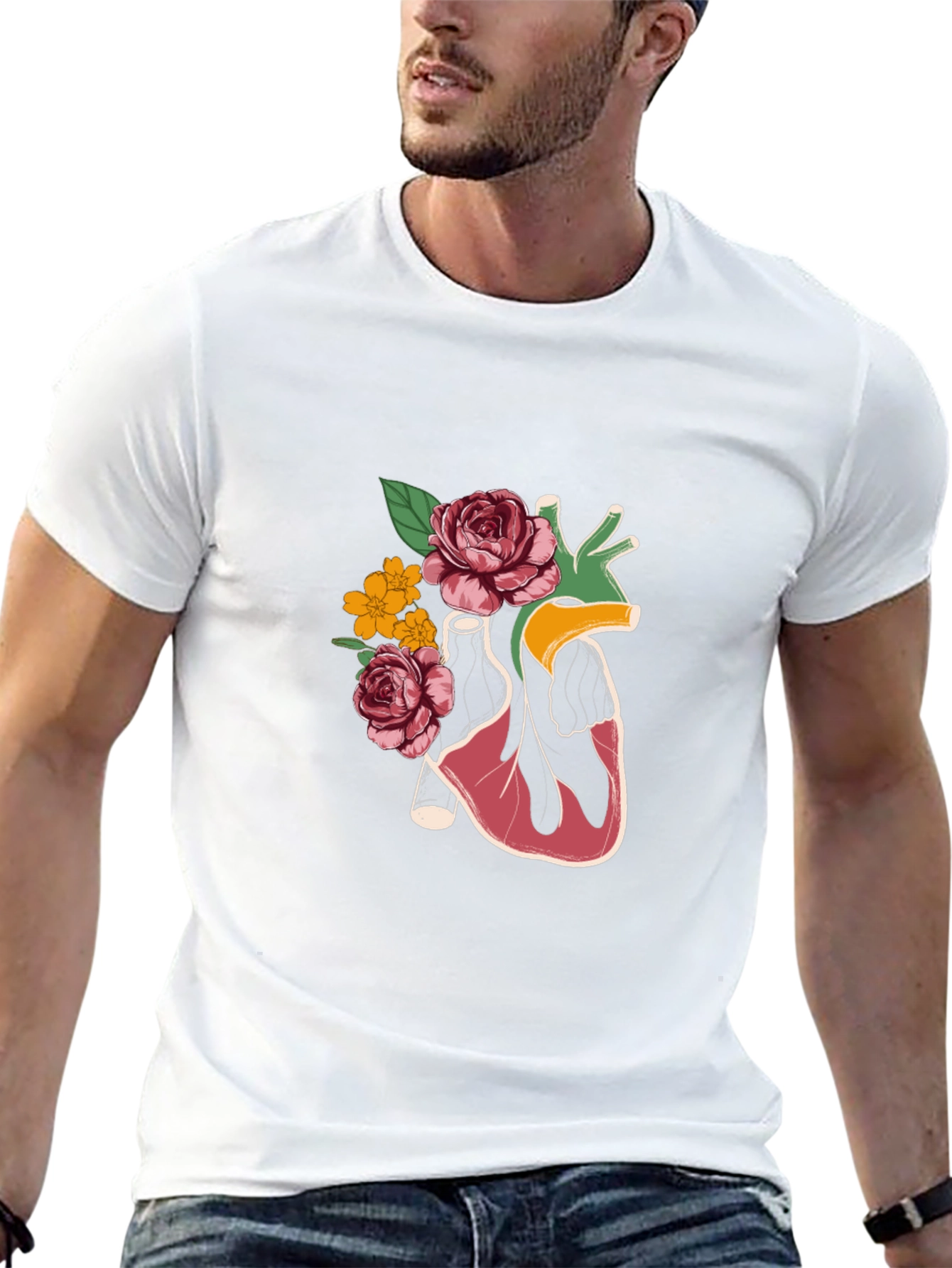 Floral Heart Graphic T-Shirt - Stylish Anatomy Tee
