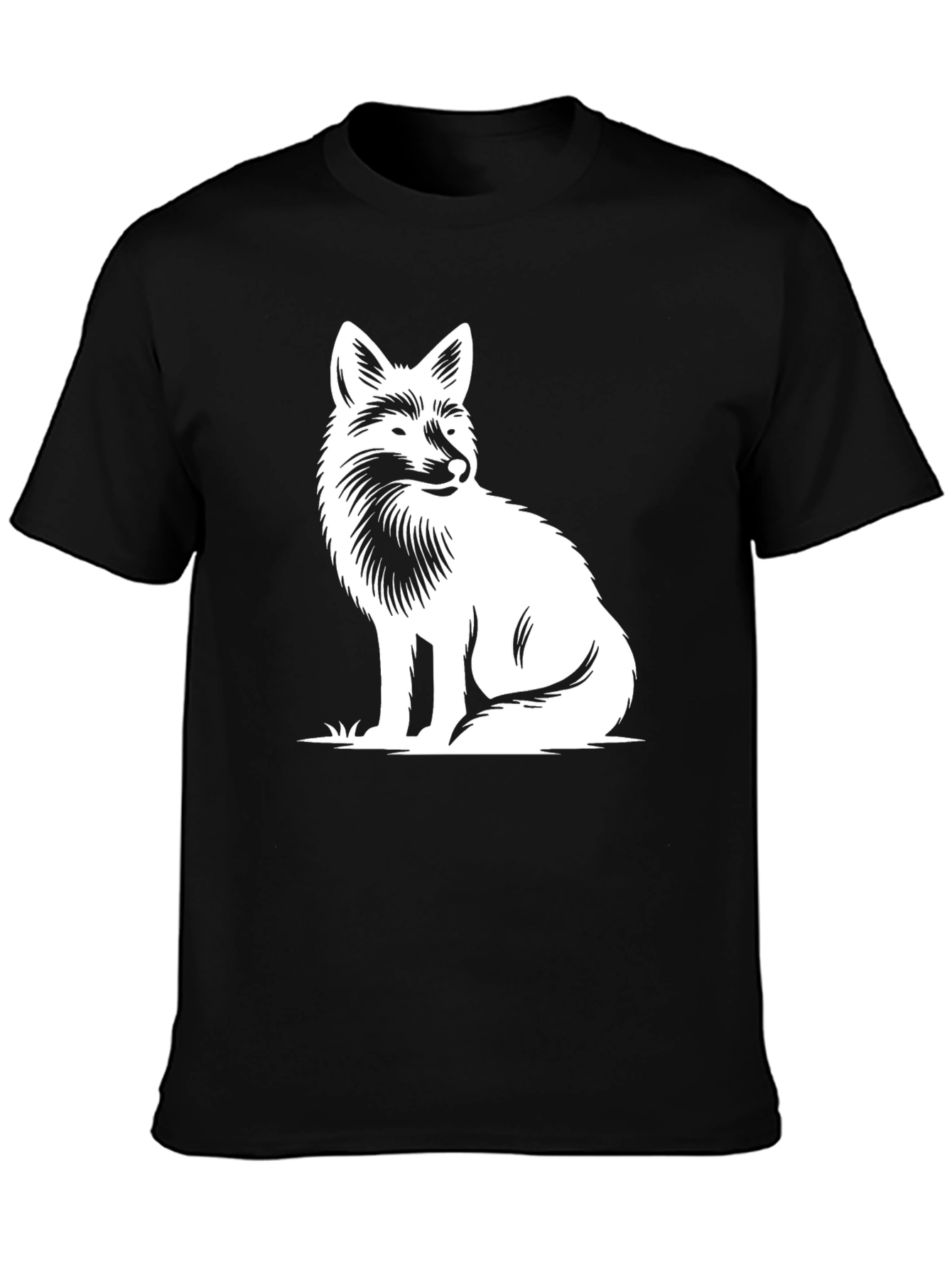 Mens Black T-Shirt with White Fox Design