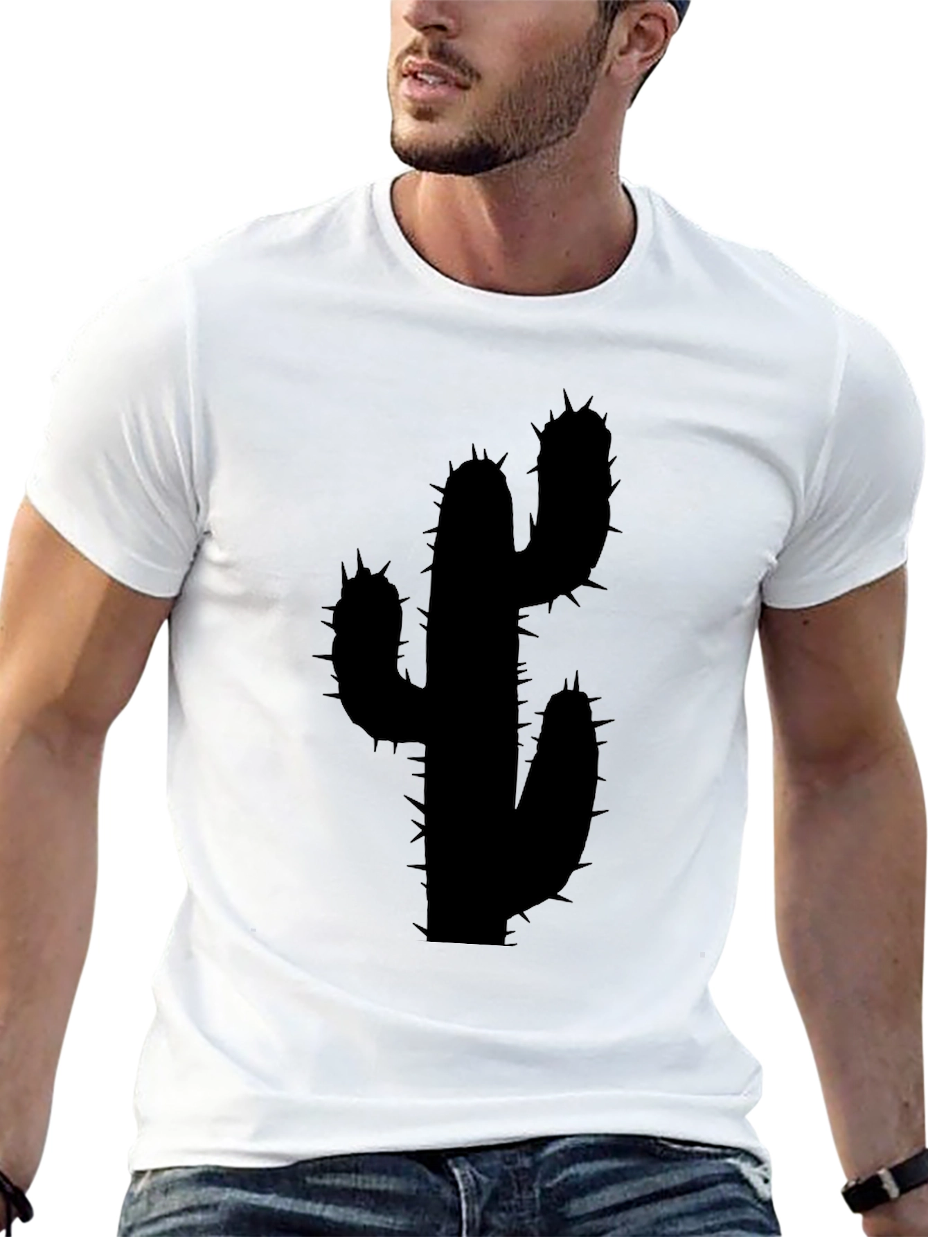 Mens Black Cactus Graphic Tee Shirt