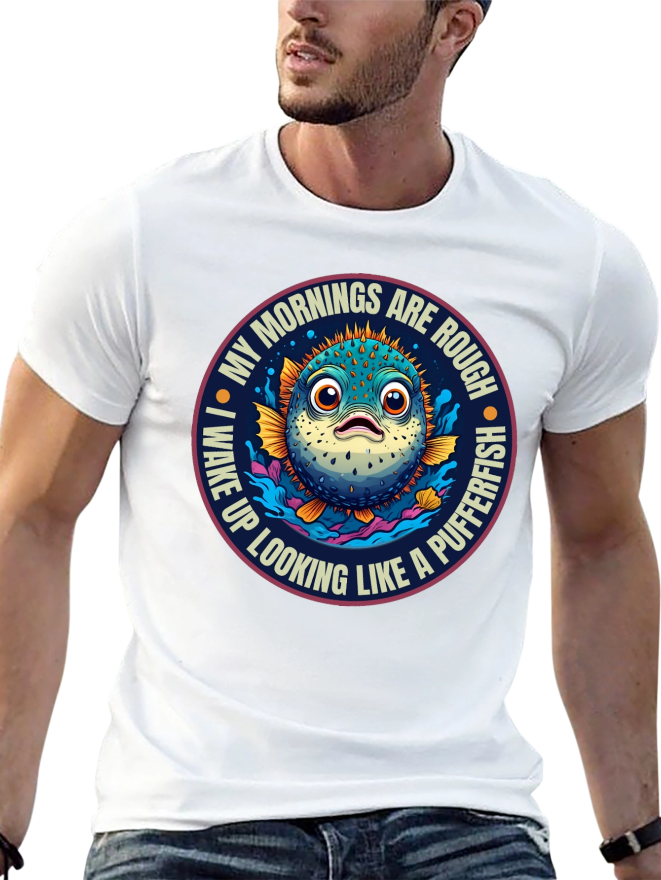 Rough Morning Pufferfish Graphic Tee