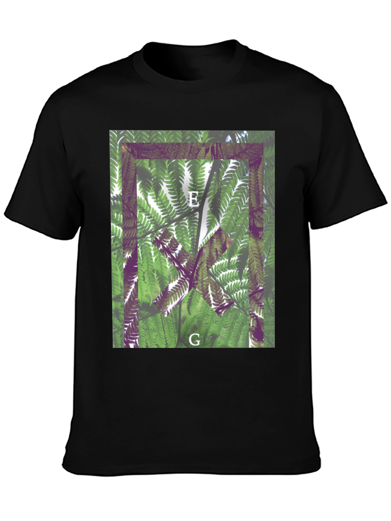 Abstract Fern Print Black T-Shirt