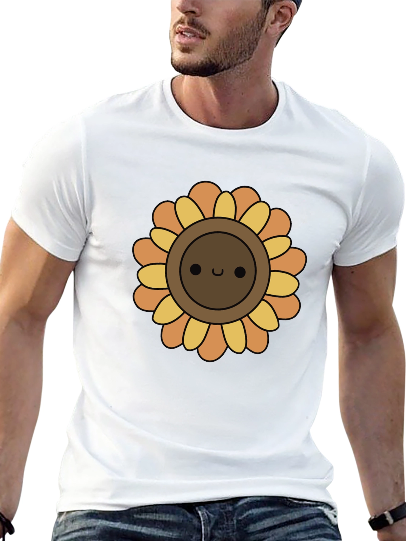 Cute Sunflower Graphic Tee - Black Cotton T-Shirt