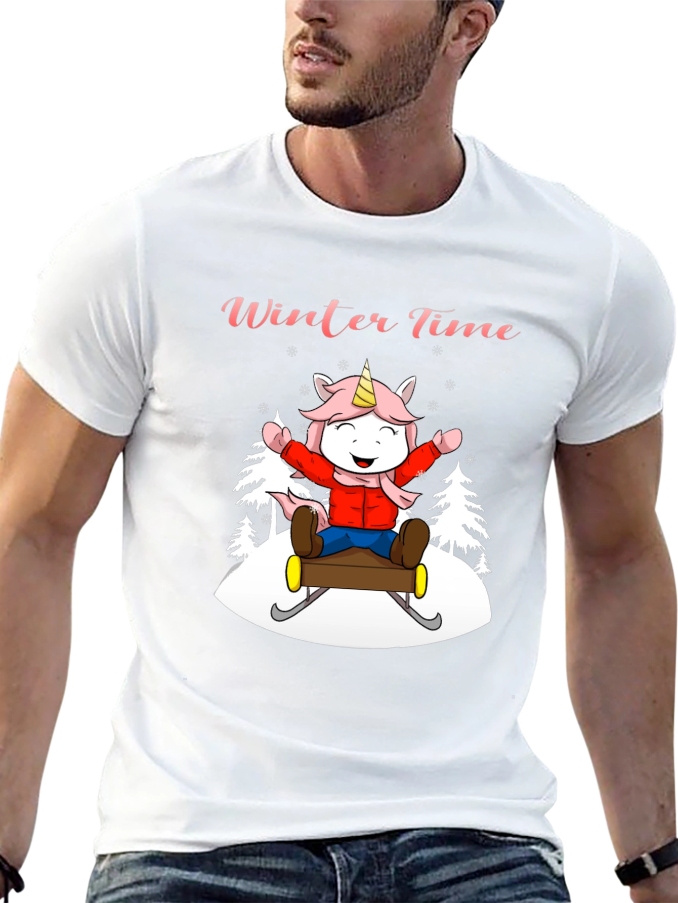 Winter Time Unicorn Sledding Graphic Tee