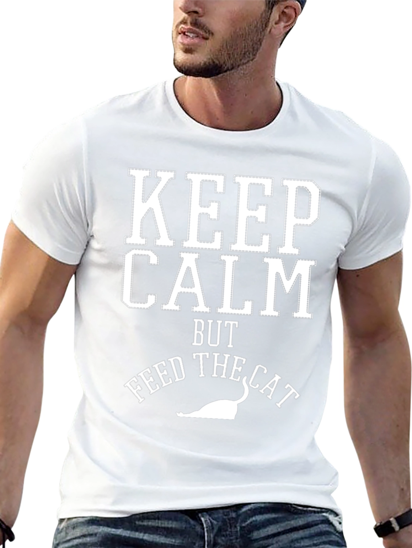 Keep Calm Feed The Cat Black T-Shirt