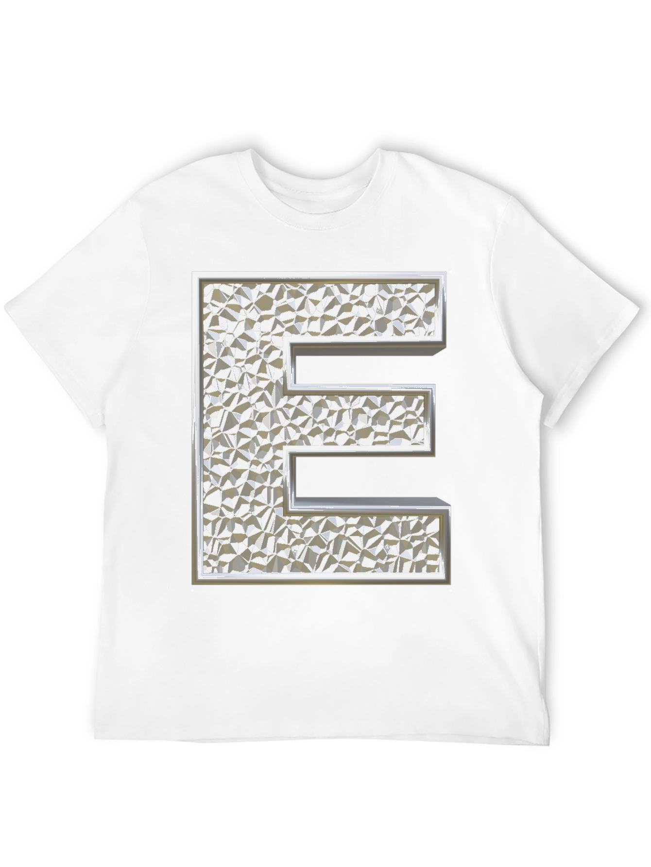Textured Silver Letter E Black T-Shirt