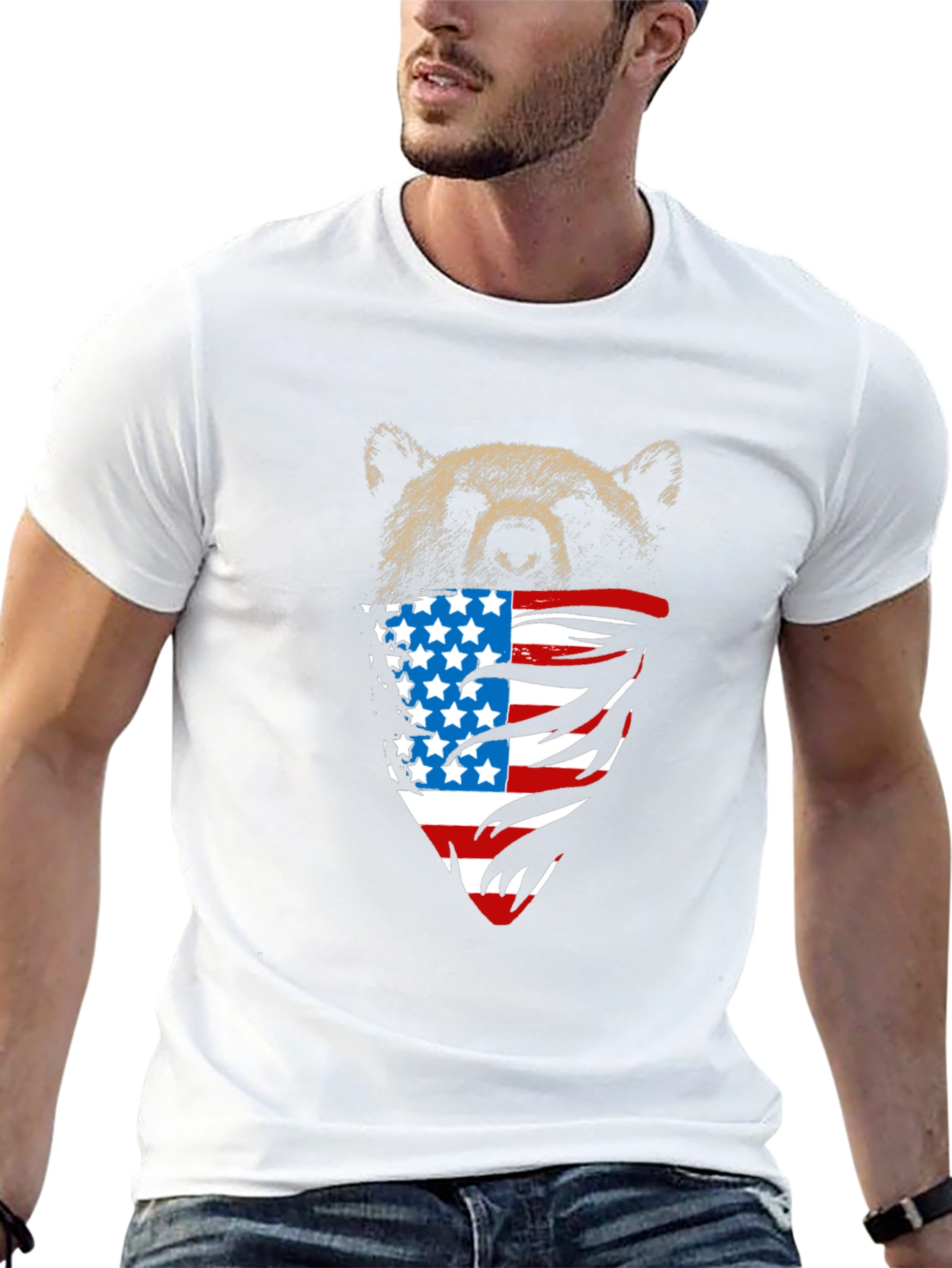 Bear USA Flag Bandana Black T-Shirt