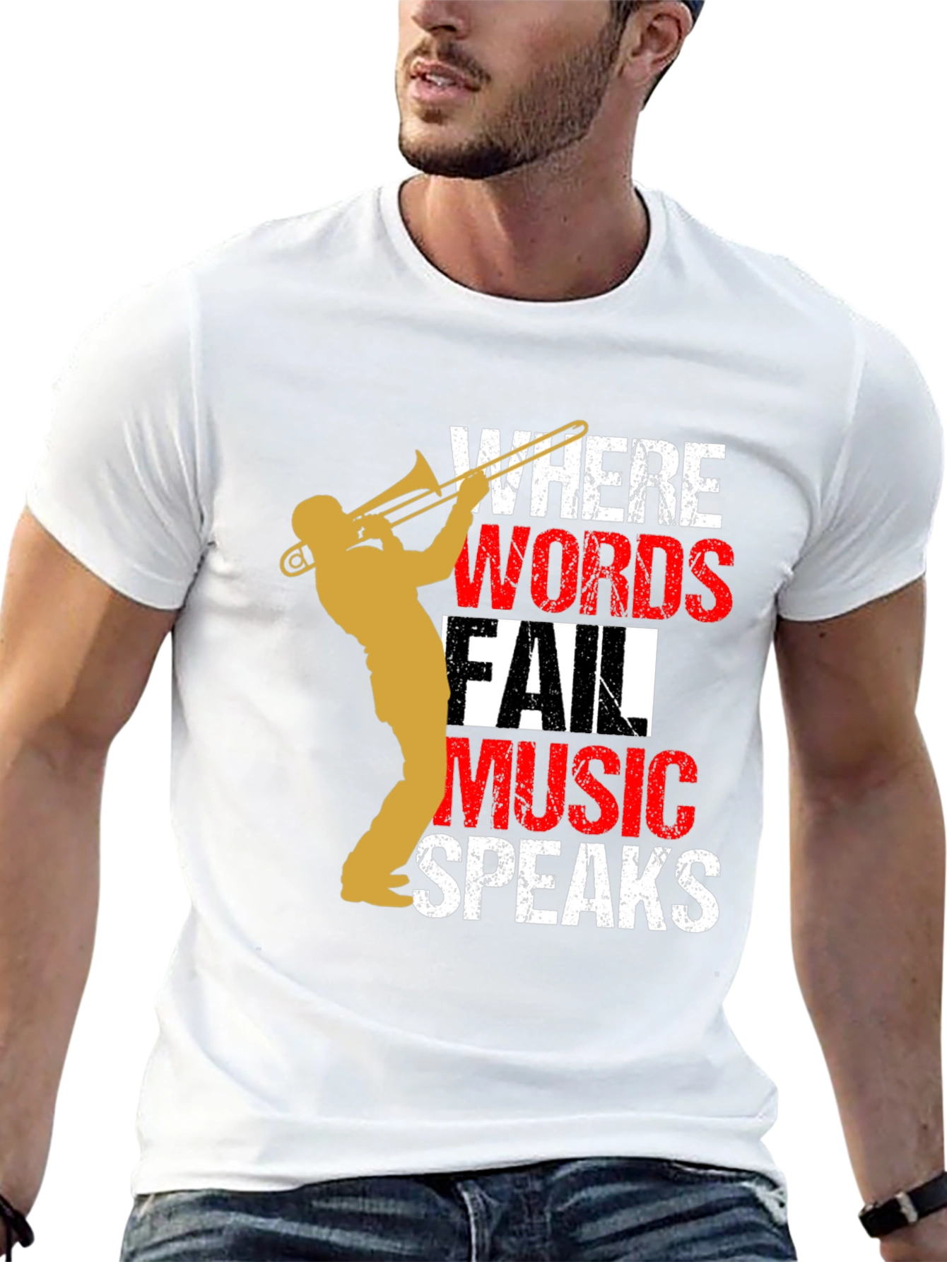 Music Speaks Mens T-Shirt - Trombone Player Tee