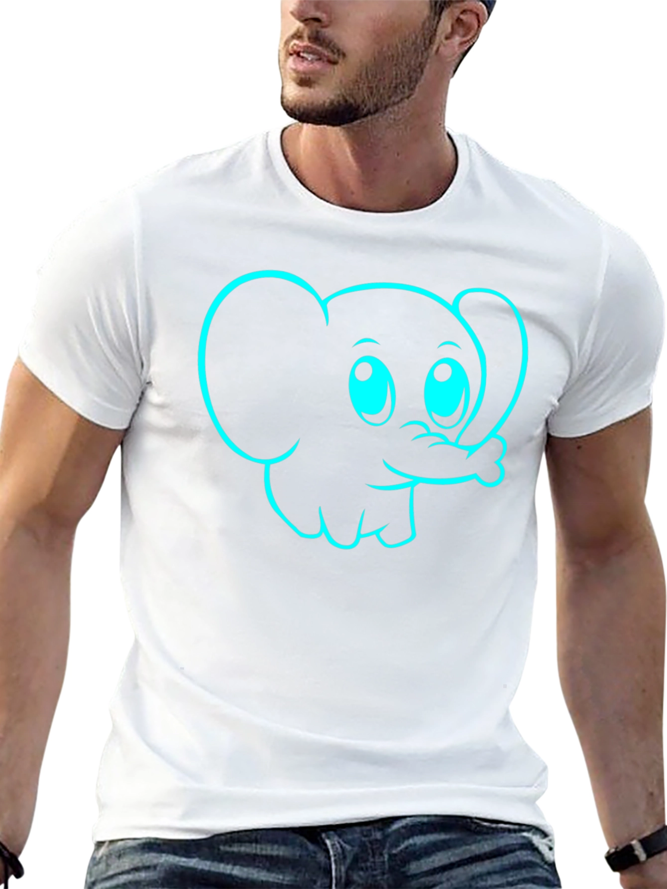 Cartoon Elephant Graphic Tee - Black Cotton T-Shirt