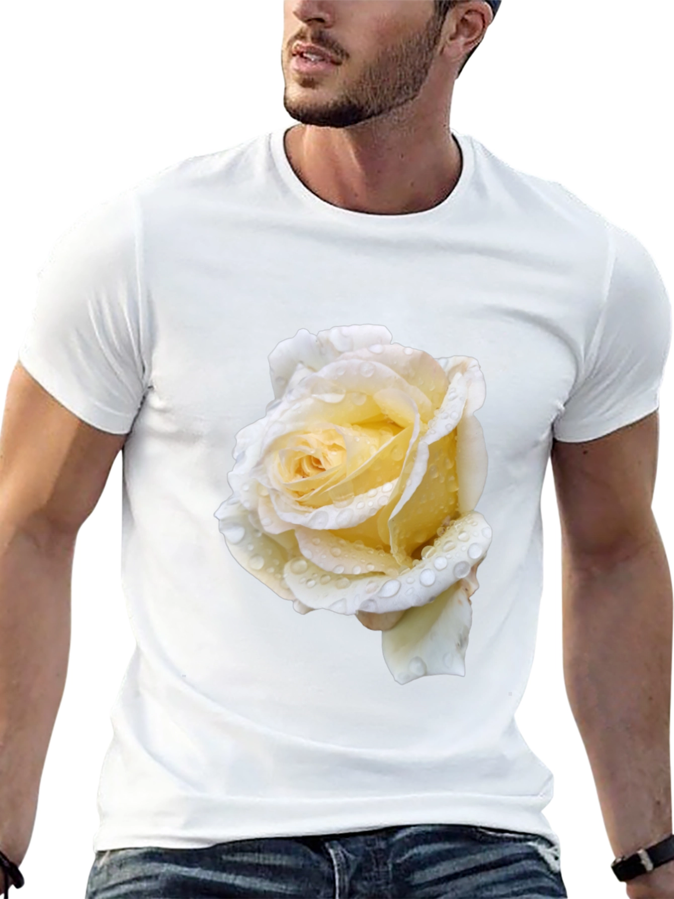 Black Tee with White Rose