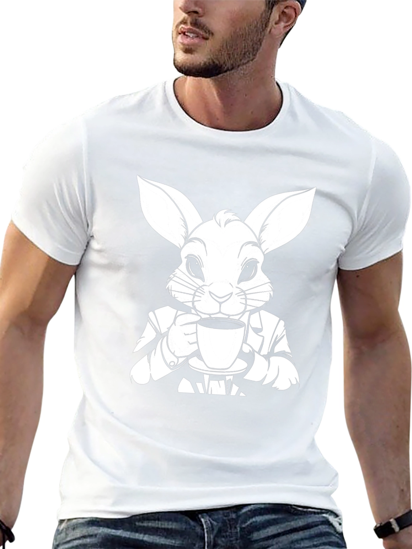 Rabbit Sipping Coffee Graphic Tee