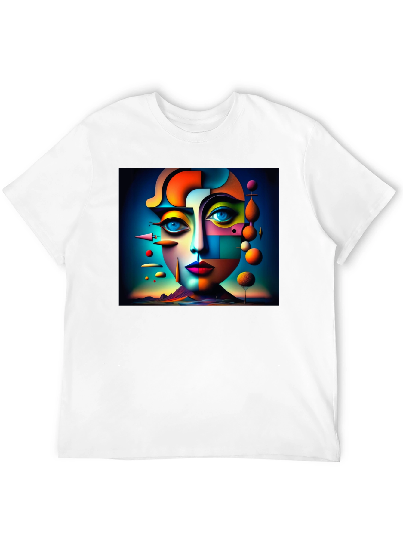Abstract Geometric Face Art Black T-Shirt