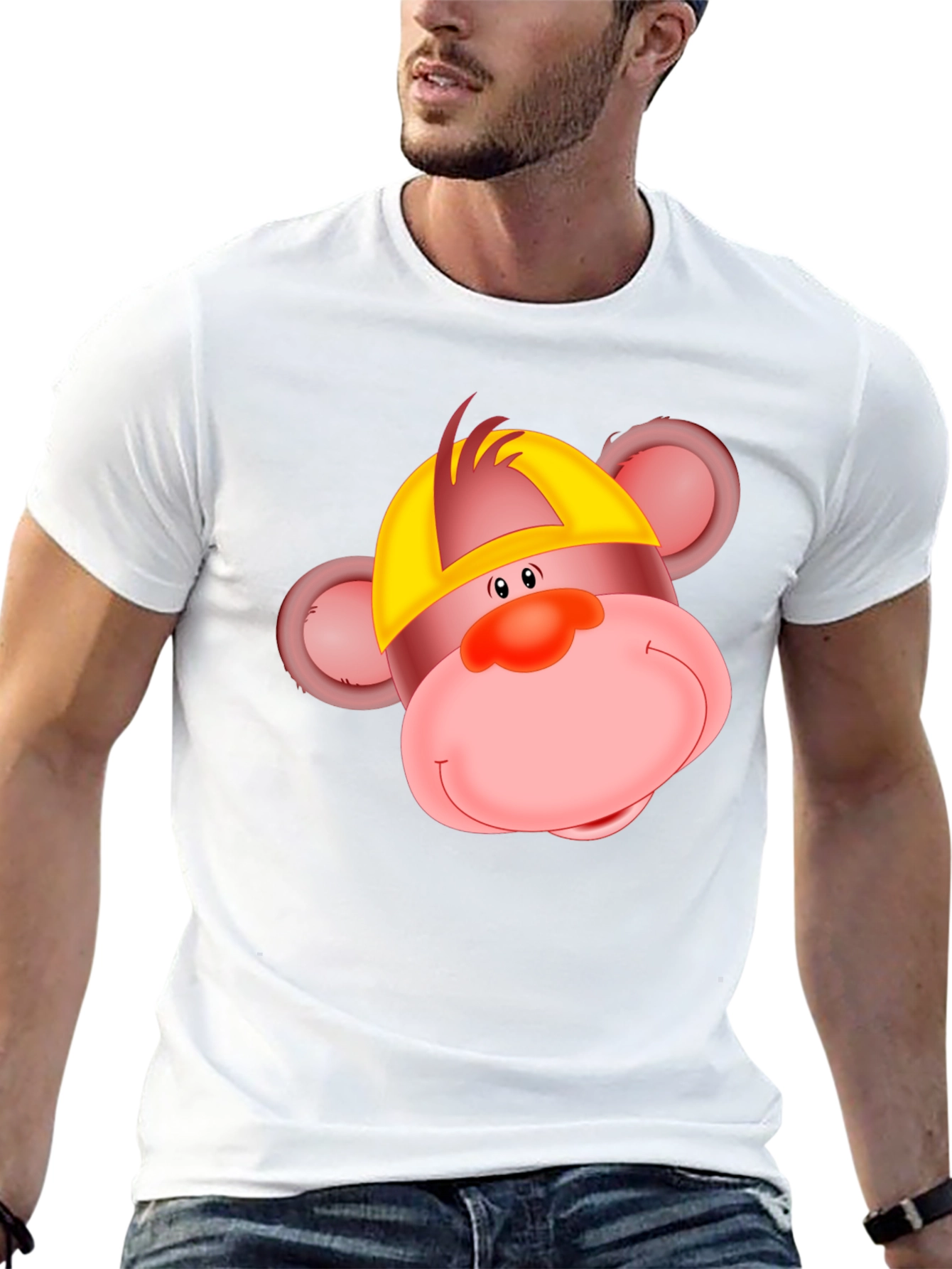 Cartoon Monkey Graphic Tee - Black Cotton T-Shirt