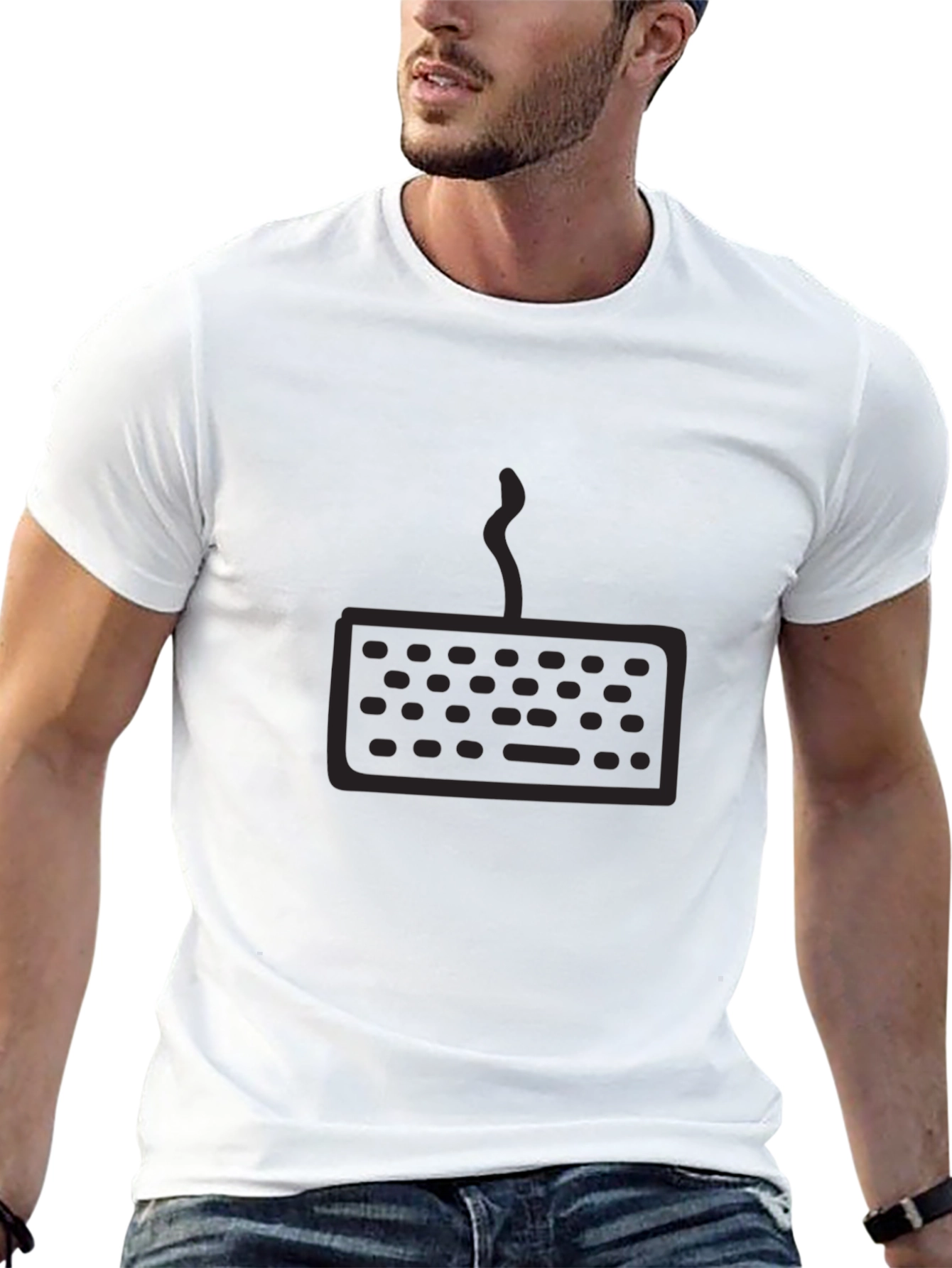 Keyboard Graphic T-Shirt - Black Cotton Casual Tee