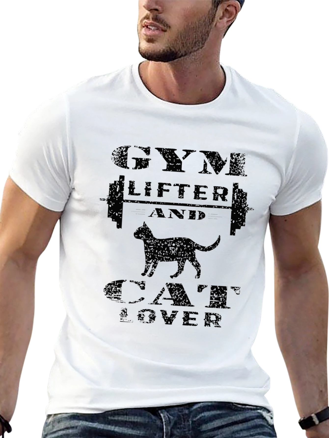 Gym Lifter & Cat Lover Black Graphic Tee