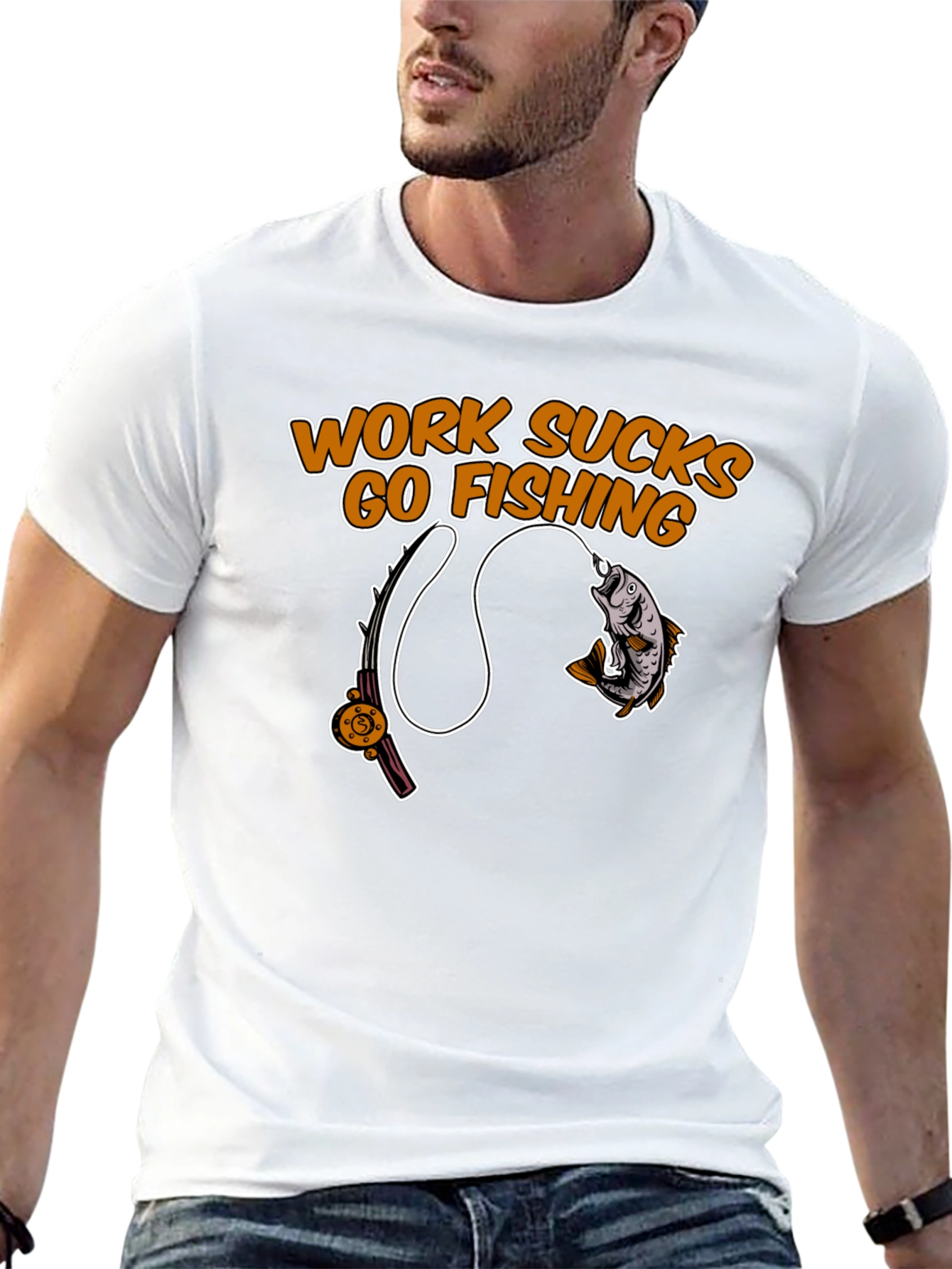 Work Sucks Go Fishing Black T-Shirt