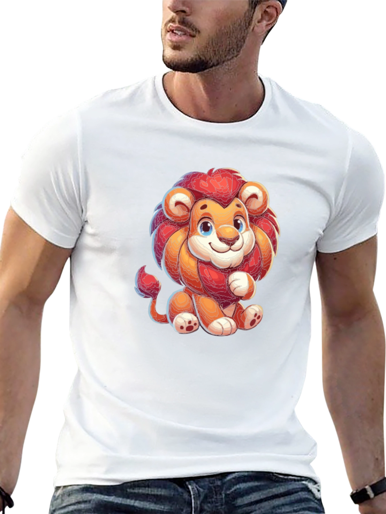 Cute Cartoon Lion Black T-shirt