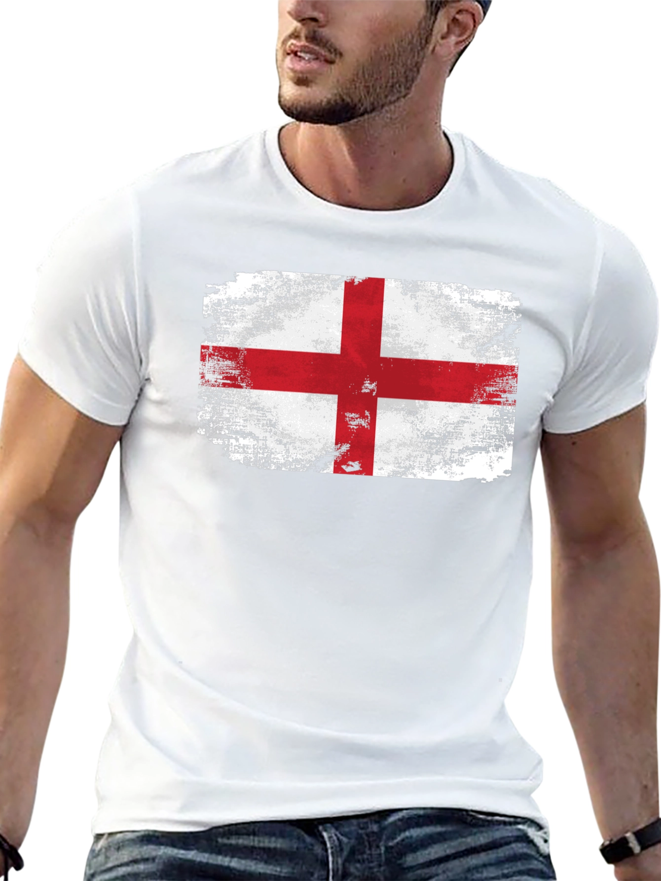 England Flag Graphic T-Shirt - Distressed Look