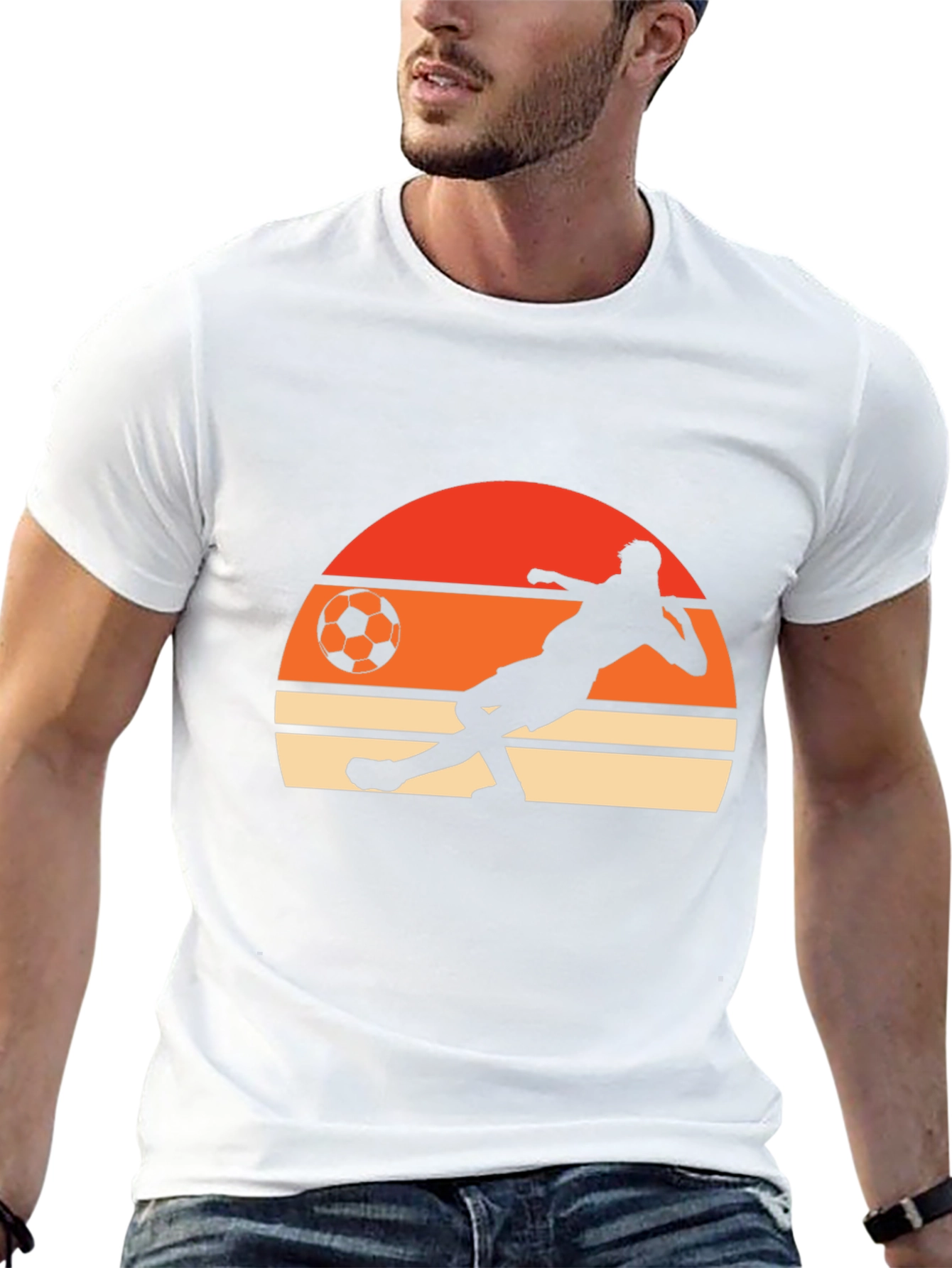 Retro Soccer Player Graphic Tee - Black Cotton T-Shirt