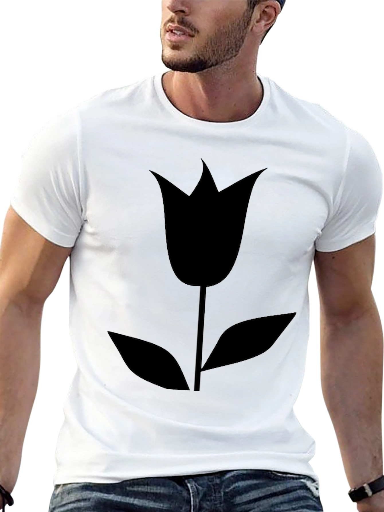 Black Tulip Graphic T-Shirt - Modern Floral Design