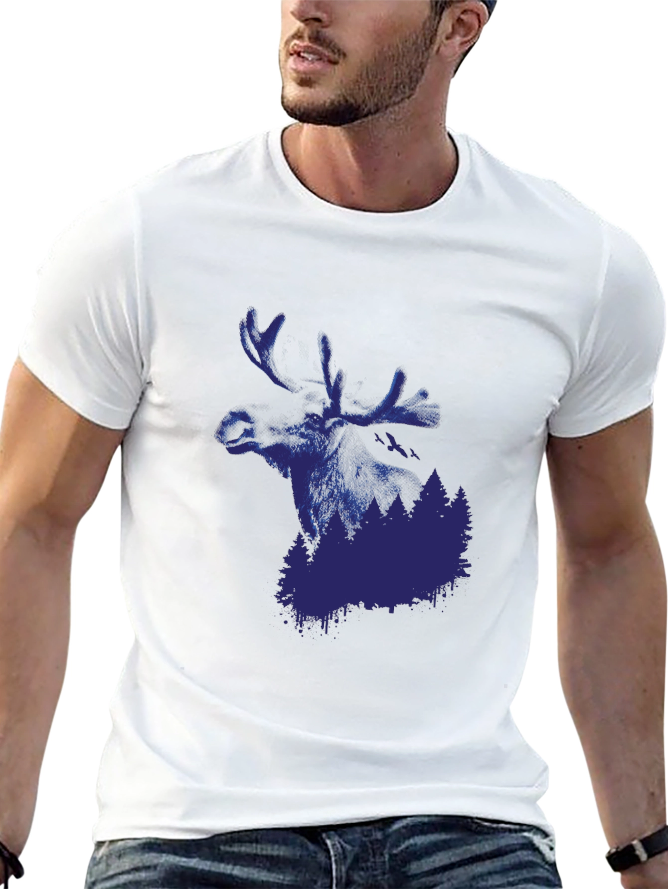 Mens Black Moose and Forest Graphic Tee