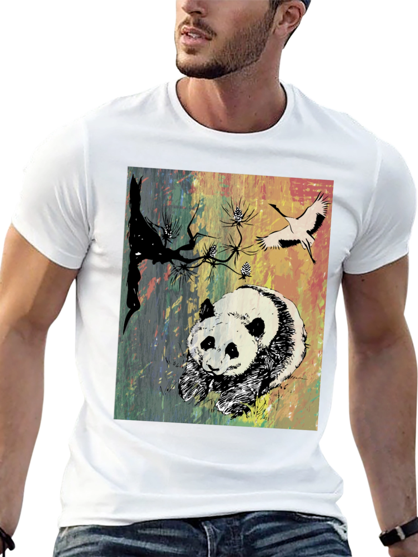 Panda Art Graphic Tee - Stylish Crew Neck T-Shirt