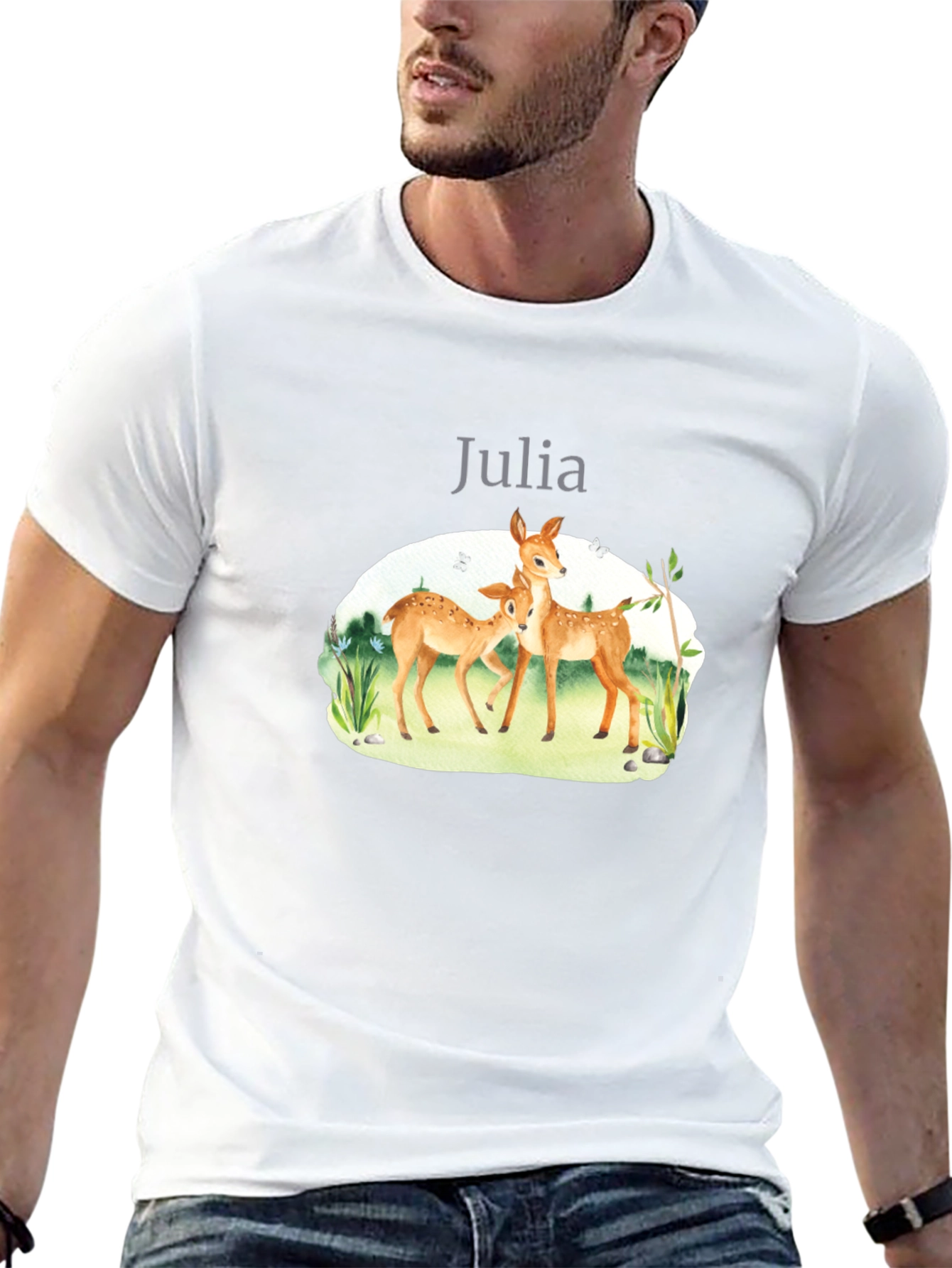 Deer Family Personalized Black T-Shirt