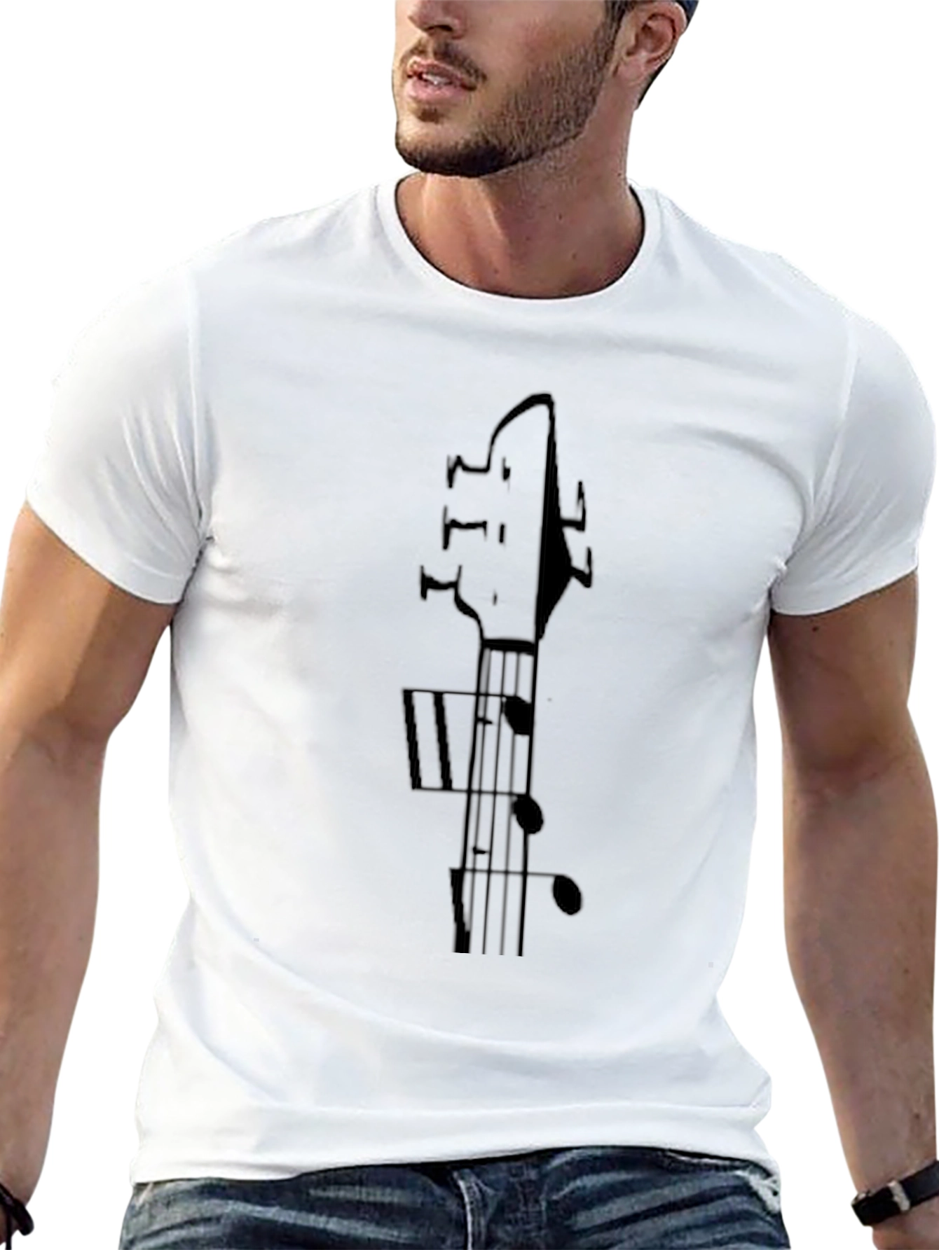 Guitar Headstock & Music Note Black Graphic Tee