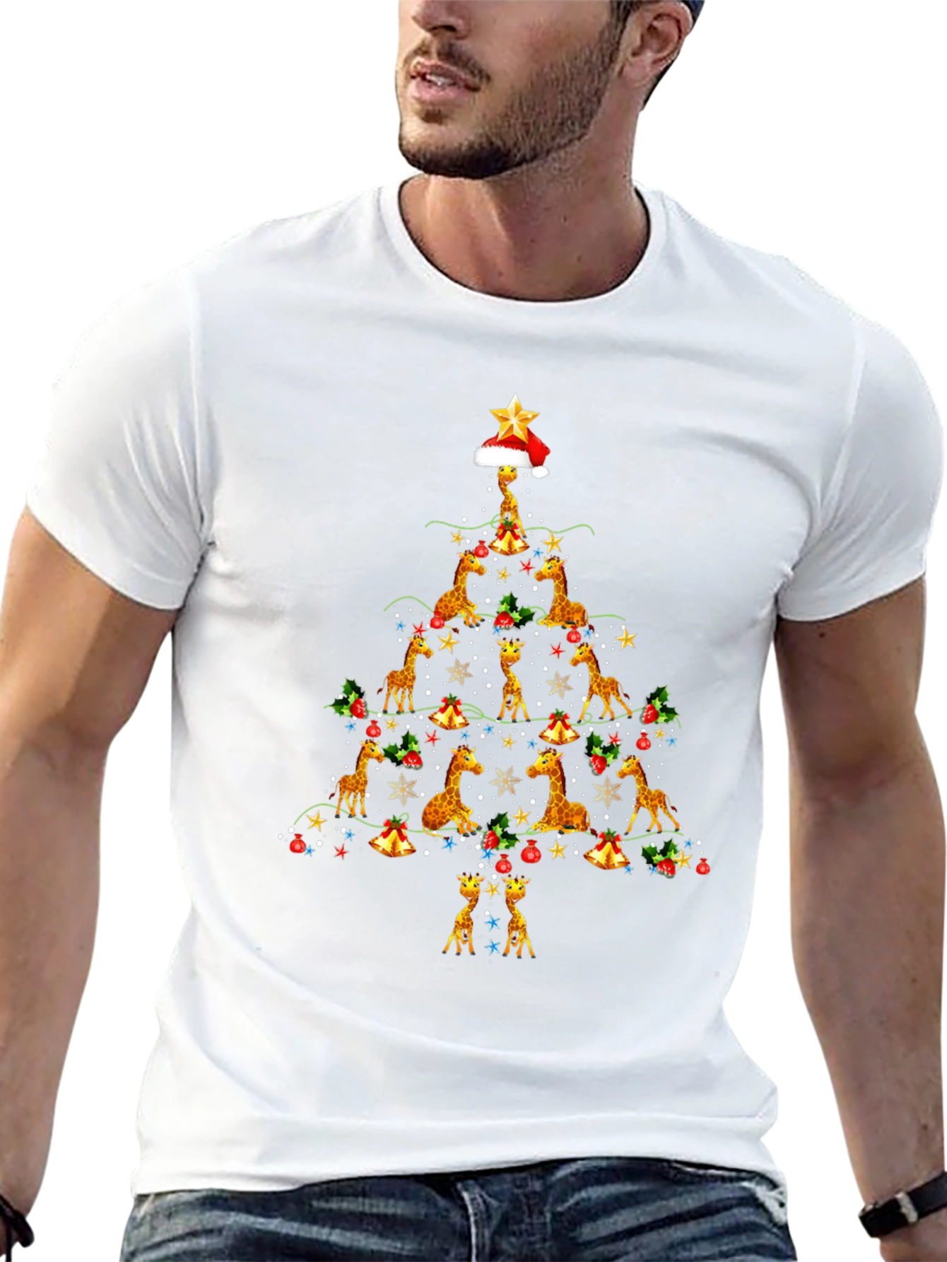 Giraffe Christmas Tree T-Shirt - Festive Holiday Apparel