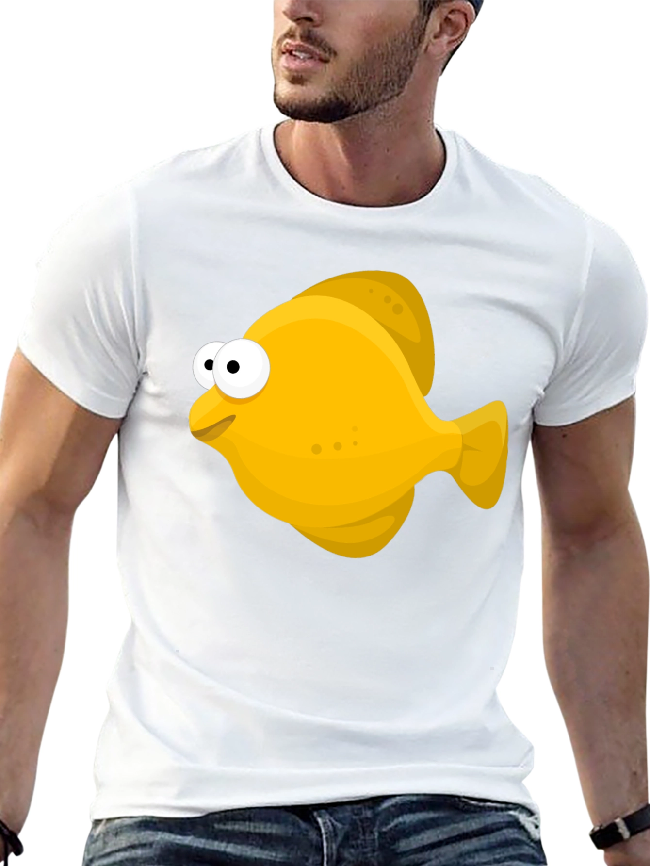 Cartoon Fish Graphic Tee - Black Unisex T-Shirt