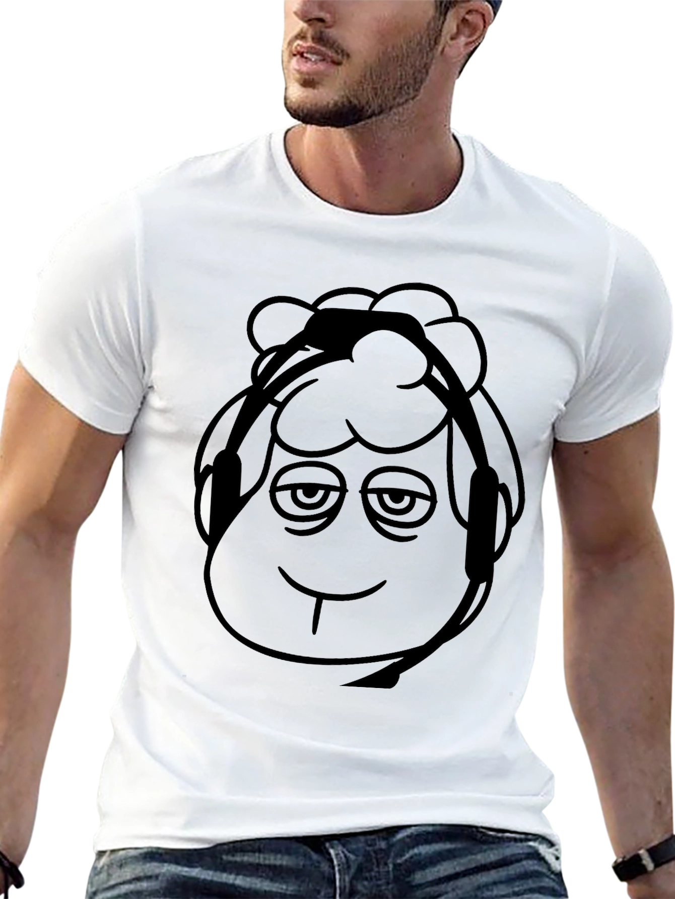 Cool Sheep DJ Graphic Tee - Black Cotton Blend