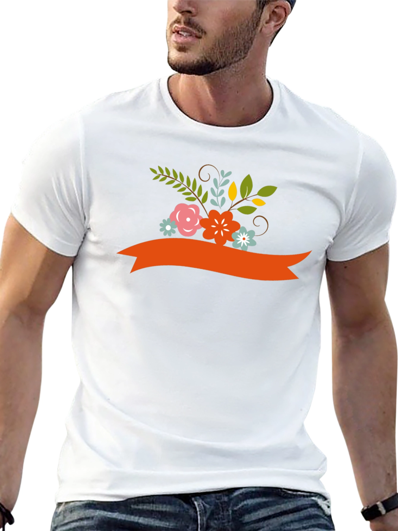 Floral Ribbon Graphic Tee - Black Cotton Blend
