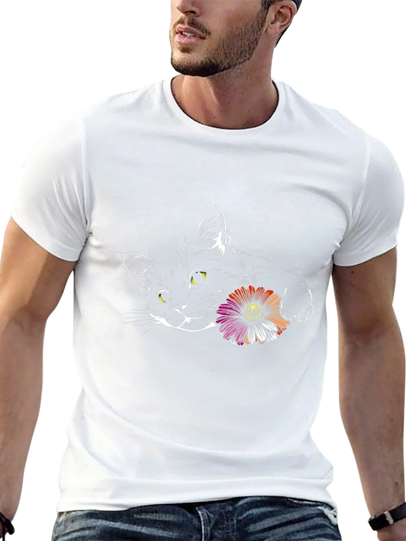Black Cat with Flower Graphic Tee